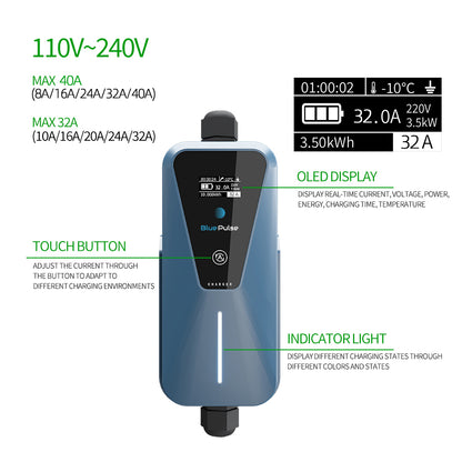 Blue Pulse Light 32A - Level II Fast EV Charger Plug & Play